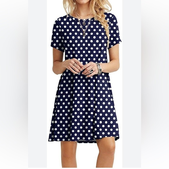 Popyoung | LIKE NEW Polka dot blue and white short sleeve dress size ext… - Picture 1 of 11